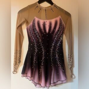Figure skating dress Child L/XL / Adult XS light pink + dark purple + crystals